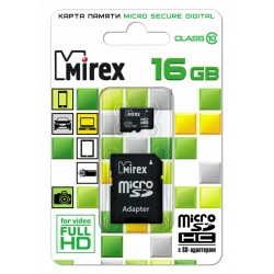 Карта памяти 16GB Mirex microSDHC Class 10 (SD адаптер)